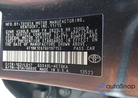 2016 Toyota Avalon Xle from USA, damaged, VIN 4T1BK1EB7GU197153